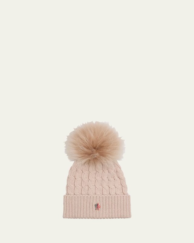 Wool Cashmere Beanie with a Shearling Pom